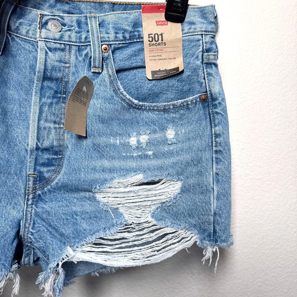 Levi’s 501 High Rise Distressed Denim Cutoff Shorts Raw Hem Size 30 - Picture 4 of 9
